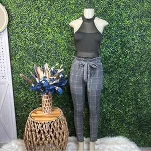 Gray plaid‎ paper bag waist Skinny Pants nwt